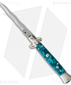 SKM AB 9" Italian Stiletto Automatic Knife Turquoise Acrylic (3.8" Satin Kriss)