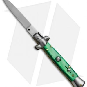 SKM 8" Italian Stiletto Automatic Knife Green Pearlex (3.3" Satin Flat)
