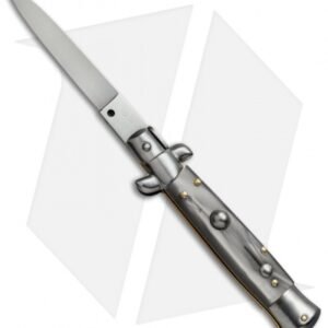 SKM 7" Italian Stiletto Automatic Knife Gray Pearlex (3" Satin Flat)