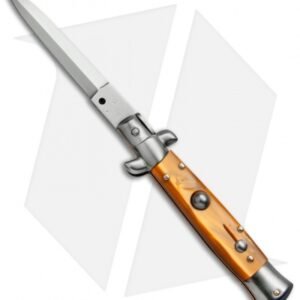SKM 7" Italian Stiletto Automatic Knife Orange Pearlex (3" Satin Dagger)