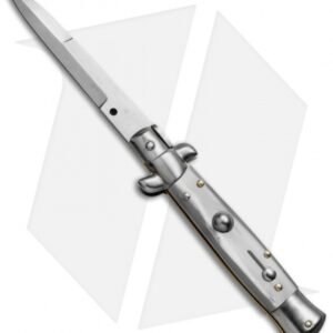 SKM 7" Italian Stiletto Automatic Knife White Pearlex (3" Satin Bayonet)