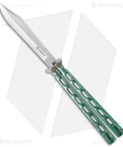 Snody Knives Custom Highroller Balisong Butterfly Knife Green Ti (5" Satin)
