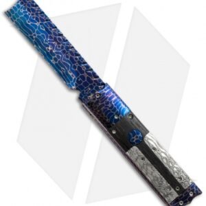 Rainy Vallotton Custom Box Razor Automatic Knife Bog Oak/Damascus (Damascus)