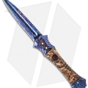 Rainy Vallotton Custom Mace Automatic Knife Spalted Box Elder (4" Damascus)