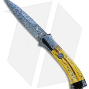 Rainy Vallotton Custom SideWinder Automatic Knife Yellow Molar (Damascus)