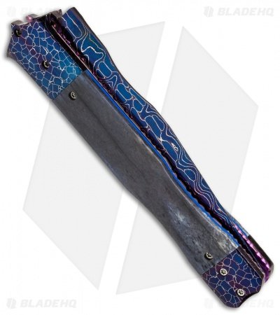 Cory Vallotton Custom Valkyrie Automatic Knife Blue Giraffe Bone (Damascus) - Image 3