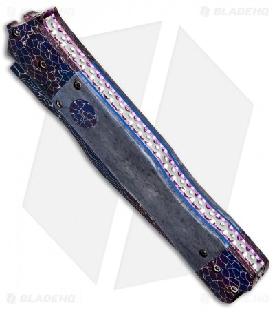 Cory Vallotton Custom Valkyrie Automatic Knife Blue Giraffe Bone (Damascus) - Image 2