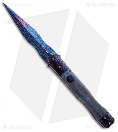 Cory Vallotton Custom Valkyrie Automatic Knife Blue Giraffe Bone (Damascus)